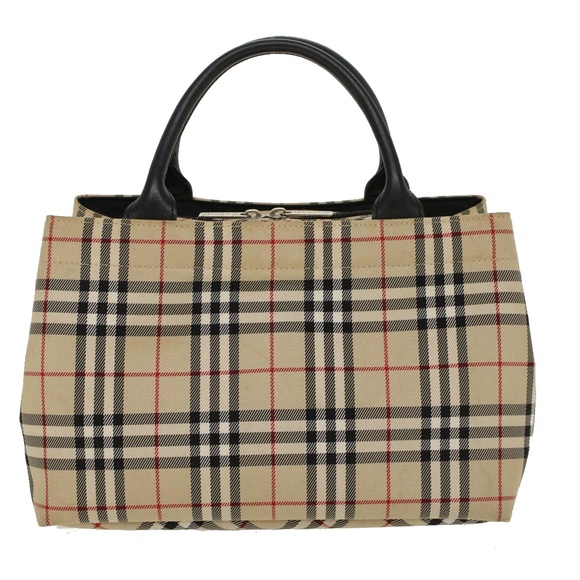 Burberrys Nova Check Blue Label Hand Bag Nylon Beige Auth bs6659 - Picture 13 of 16